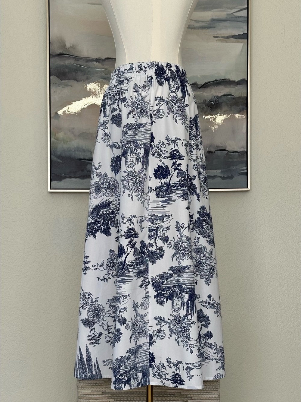 Harlow & Rose Romantic Toile Print Blue - White Maxi Skirt Cottagecore Size: S - Picture 3 of 16